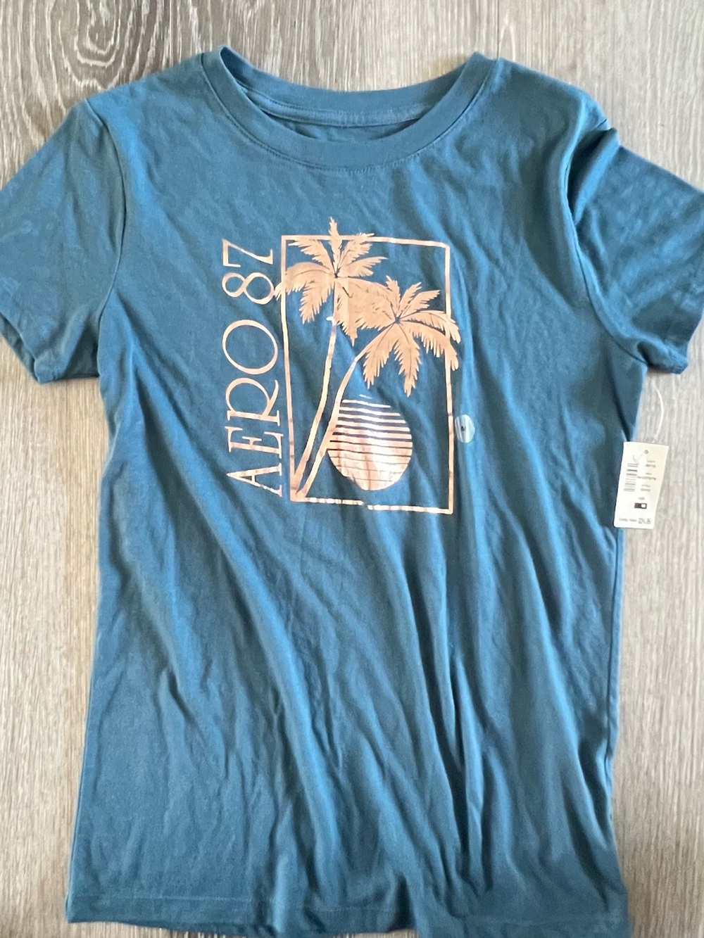 Aeropostale Teal Palm Graphic Skirt with Peach Design